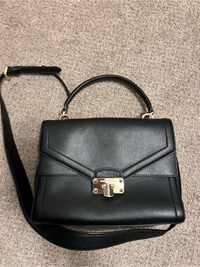 Michael Kors Black Structured Top-Handle Satchel with Gold Hardware